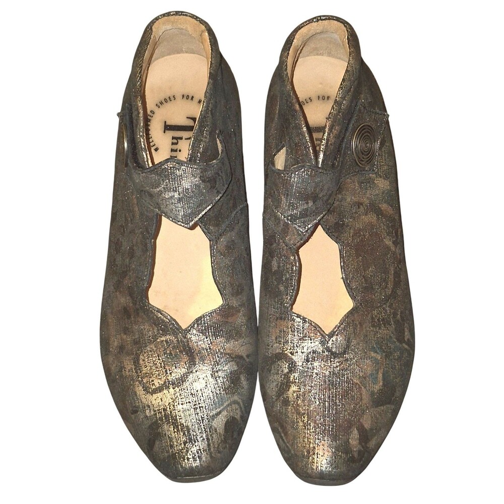 Think! Aida Mary Jane Pump Bootie Block Heel Leather Floral Round Toe Ankle 39 9